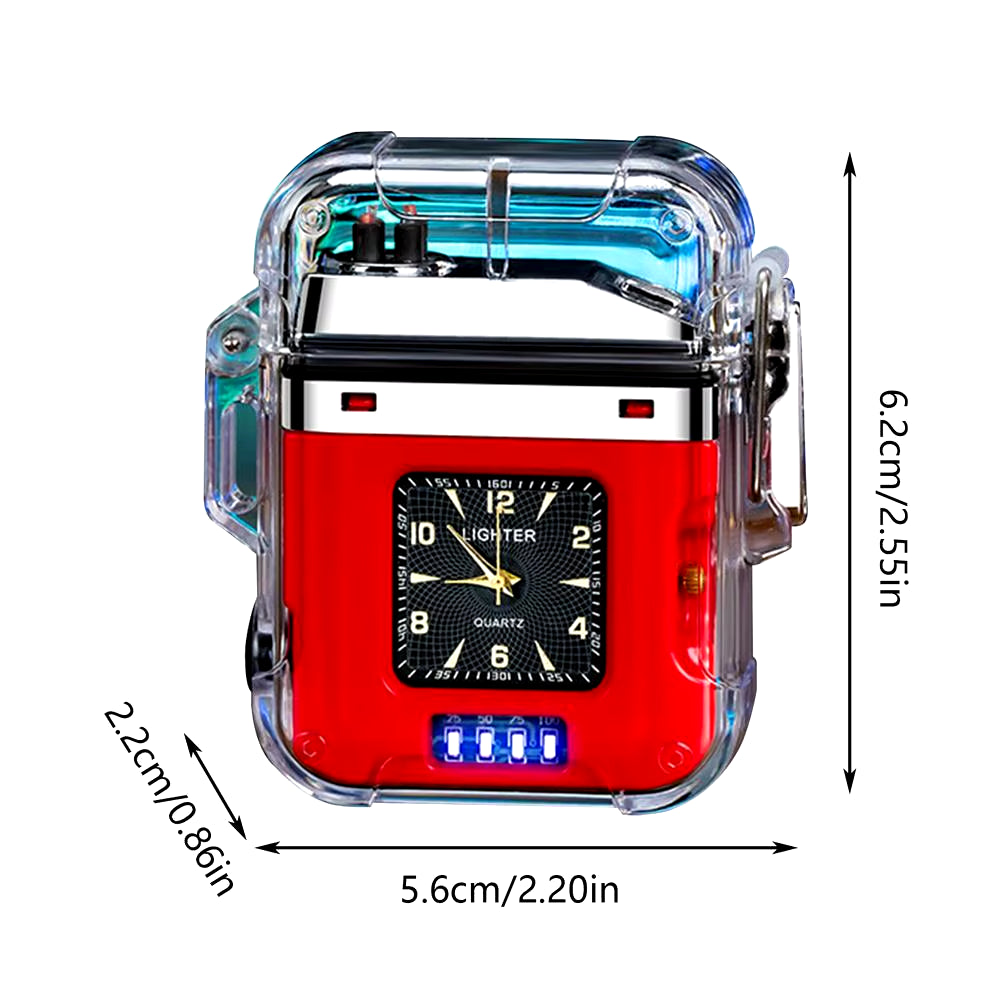 Transparent Dual Arc Plasma Waterproof Lighter Watch with Rechargeable USB Flashlight - Flameless and Windproof for Outdoor Camping