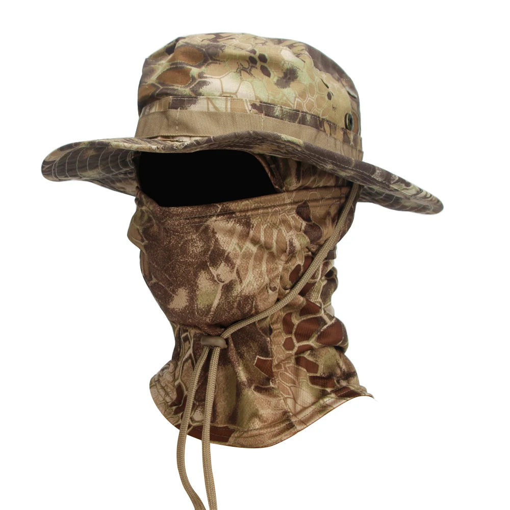 Camouflage Boonie Cap & Balaclava Set - Premium Foldable Wide Brim Hat for Ultimate Outdoor Sun Protection