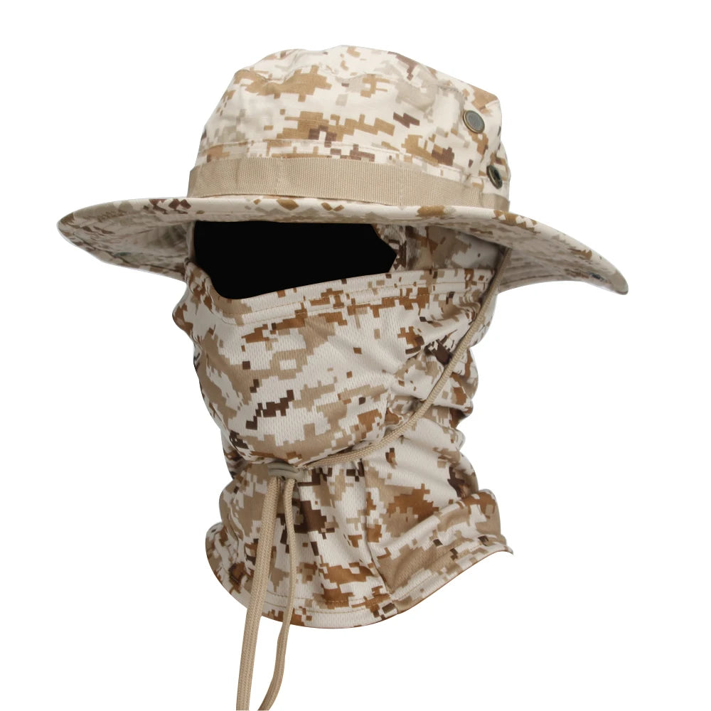 Camouflage Boonie Cap & Balaclava Set - Premium Foldable Wide Brim Hat for Ultimate Outdoor Sun Protection