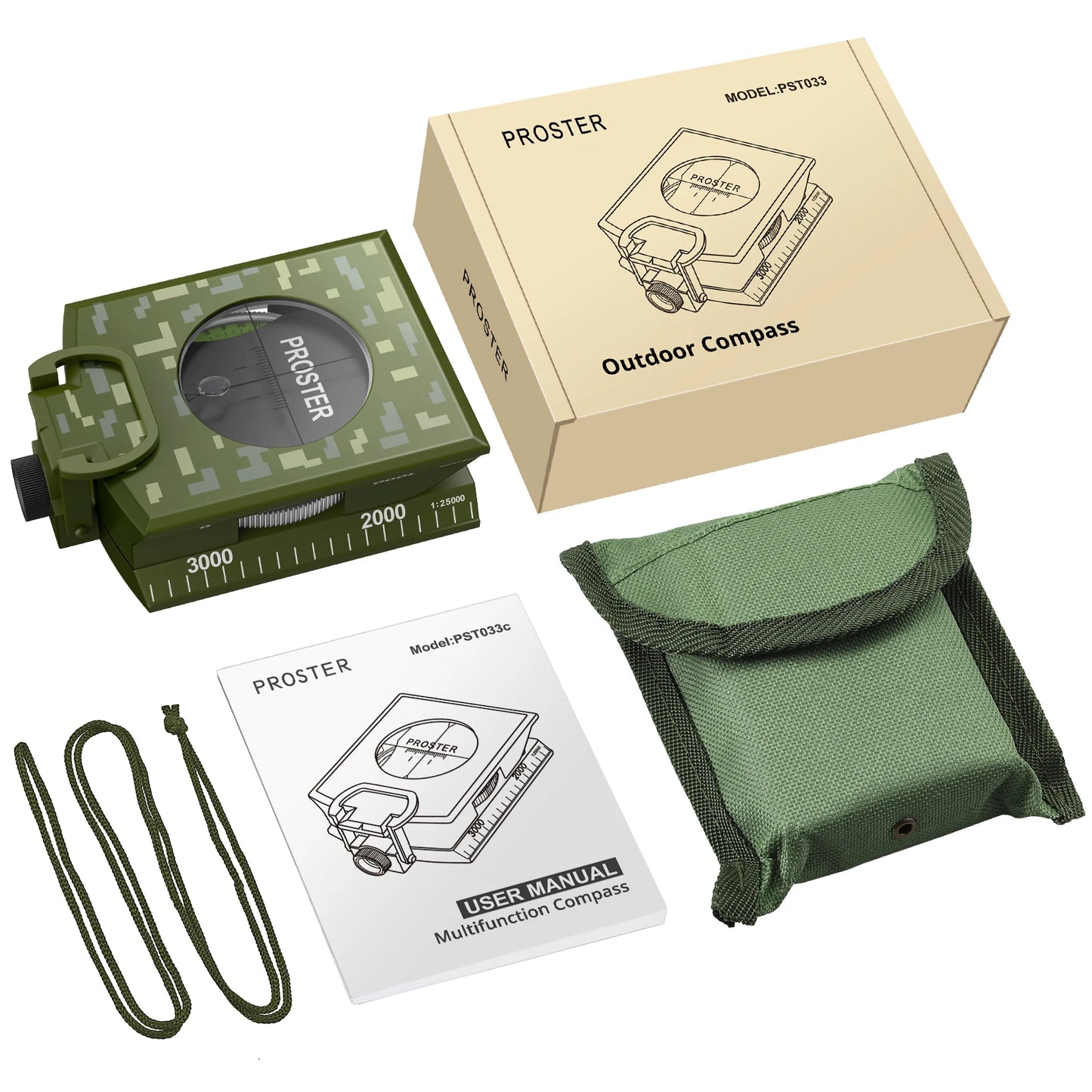 Proster Waterproof Outdoor Camping Compass - Rugged Camouflage Clinometer for Precision Navigation in Hunting and Hiking Adventures