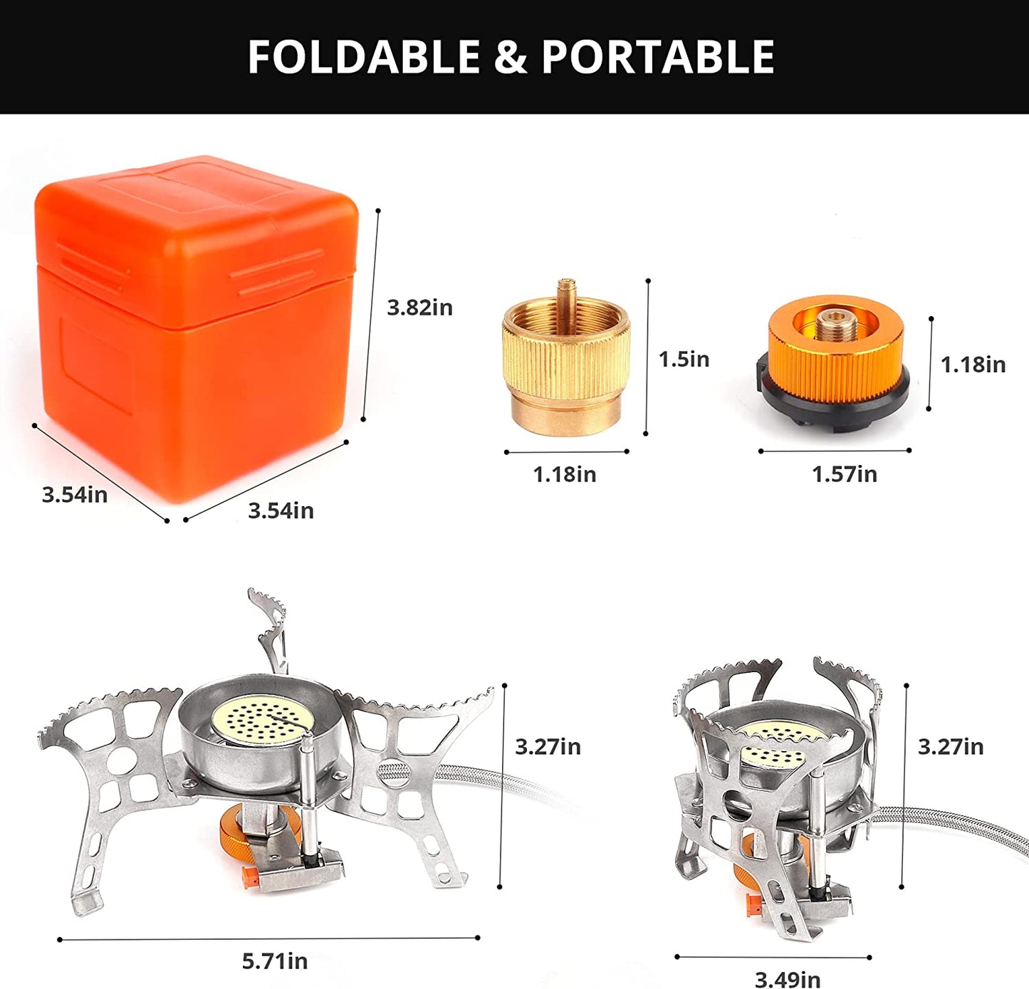 Versatile and Lightweight Portable Camping Stove with Piezo Ignition and Fuel Canister Adapter - 3900W Windproof Butane Mini Stove for Hiking and Backpacking