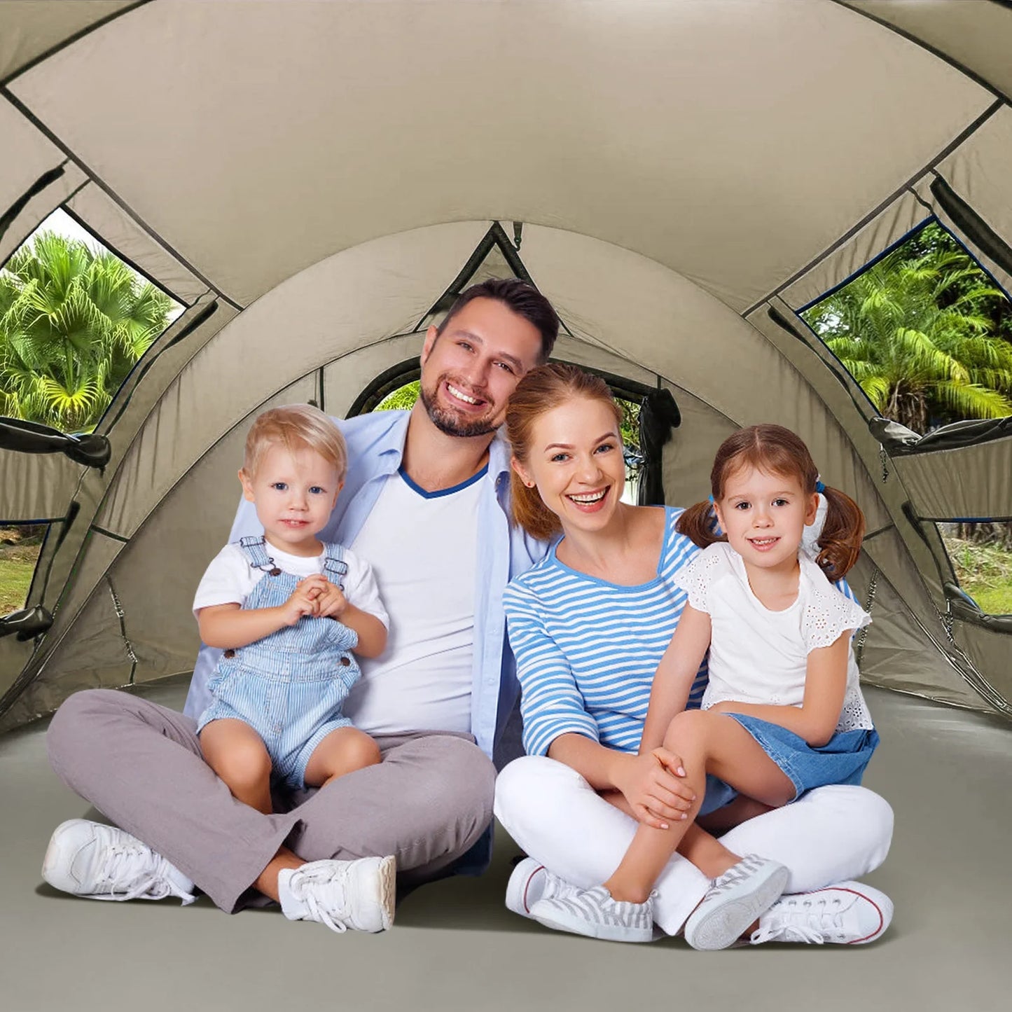 4-Person Instant Camping Tent with Automatic Setup, Waterproof Features, and Spacious Side Screen Windows in Green