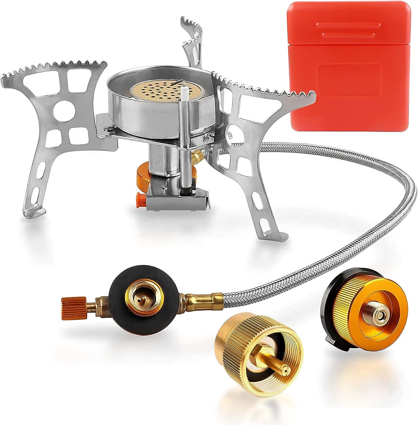 Versatile and Lightweight Portable Camping Stove with Piezo Ignition and Fuel Canister Adapter - 3900W Windproof Butane Mini Stove for Hiking and Backpacking
