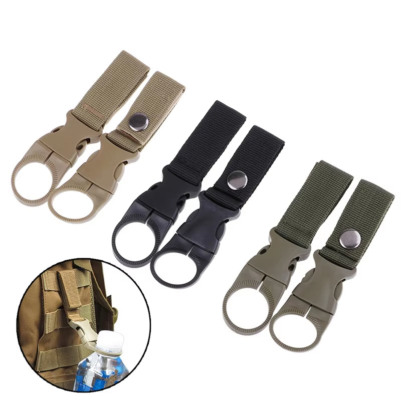 Set of 2 Premium Multifunctional Water Bottle Holders with Durable Carabiner Clips for Belts and Backpacks - Lightweight Nylon Webbing Buckle Hooks