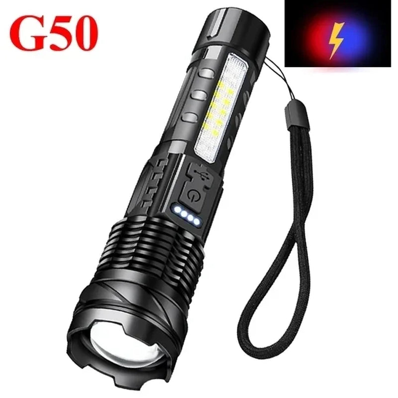 High-Performance Tactical LED Flashlight with USB Rechargeable Feature for Camping, Hiking, and Emergency Preparedness