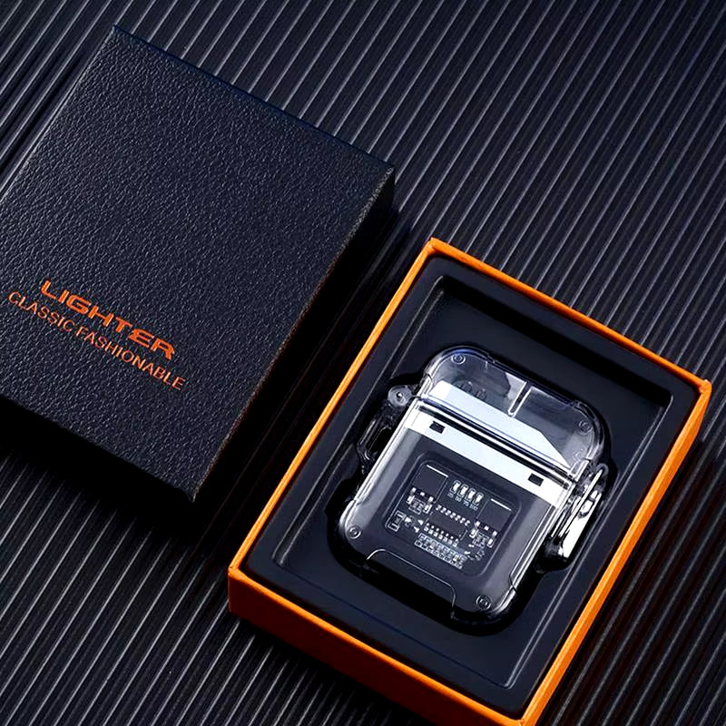 Transparent Dual Arc Plasma Waterproof Lighter Watch with Rechargeable USB Flashlight - Flameless and Windproof for Outdoor Camping