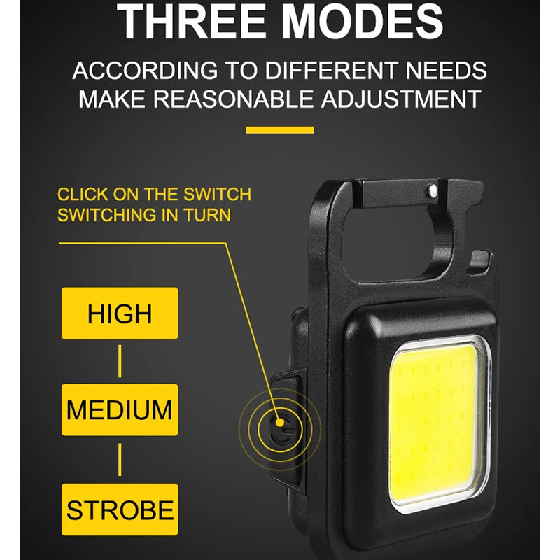 High-Performance Mini COB Flashlight Keychain Lamp - 4 Versatile Lighting Modes, Waterproof EDC Torch for Outdoor Adventures, Emergencies, Camping, and Fishing