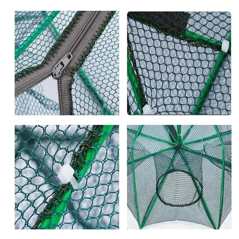 6-Hole Collapsible Fishing Net Trap for Efficient Crayfish, Crab, Shrimp, and Eel Capture