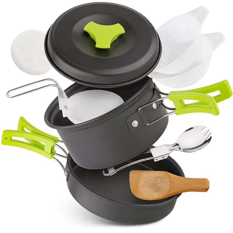 Premium Backpacking Cooking Set: Versatile and Sturdy Outdoor Cookware with Essential Tableware and Storage Solution