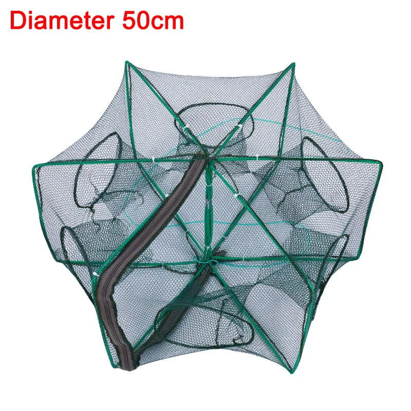 6-Hole Collapsible Fishing Net Trap for Efficient Crayfish, Crab, Shrimp, and Eel Capture