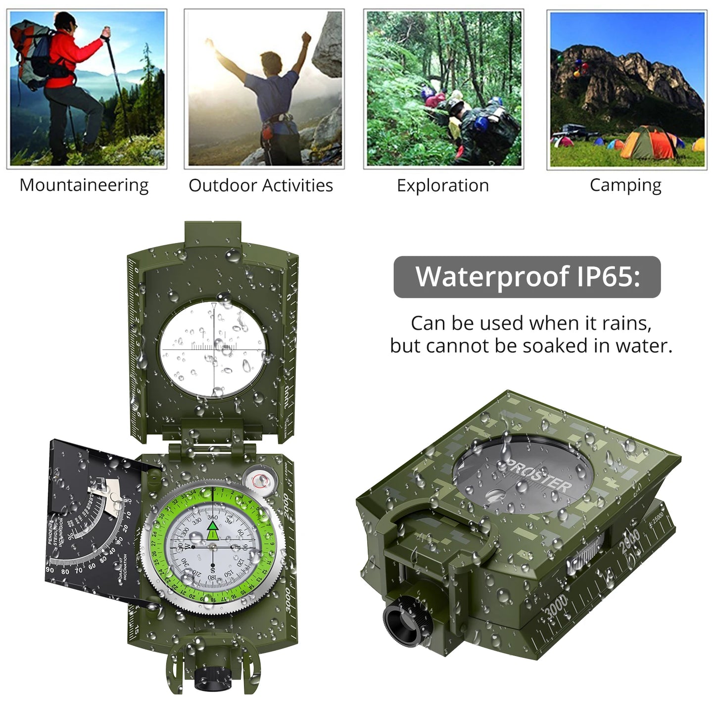 Proster Waterproof Outdoor Camping Compass - Rugged Camouflage Clinometer for Precision Navigation in Hunting and Hiking Adventures
