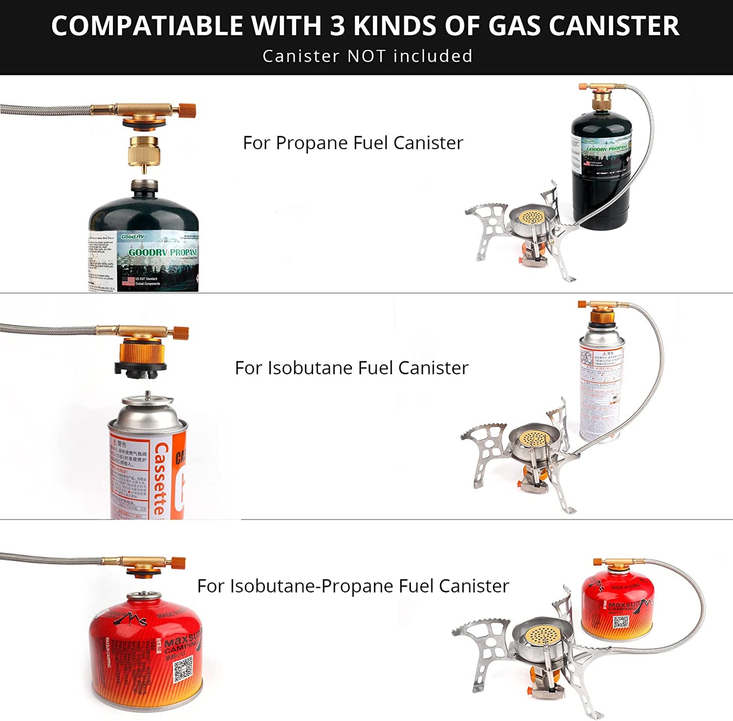 Versatile and Lightweight Portable Camping Stove with Piezo Ignition and Fuel Canister Adapter - 3900W Windproof Butane Mini Stove for Hiking and Backpacking