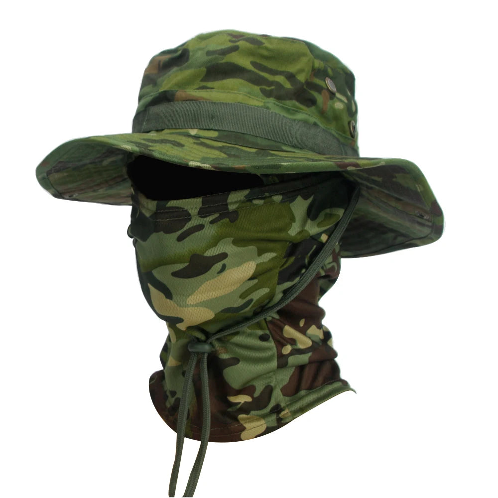 Camouflage Boonie Cap & Balaclava Set - Premium Foldable Wide Brim Hat for Ultimate Outdoor Sun Protection