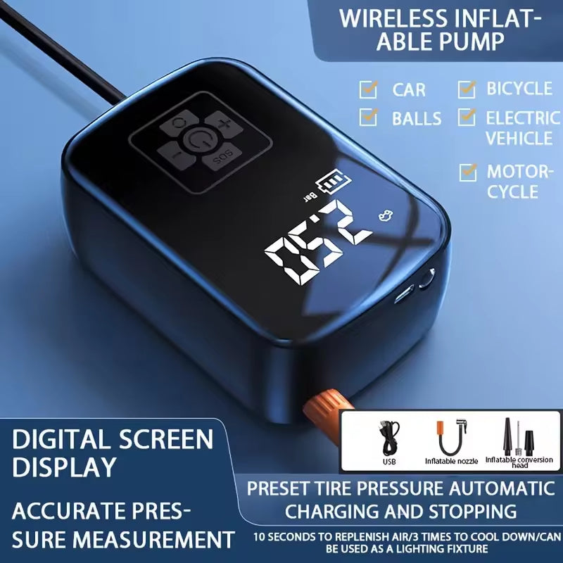 High-Performance Wireless Car Air Compressor: The Ultimate Electric Tire Inflator for Motorcycles, Bicycles, Boats, and More