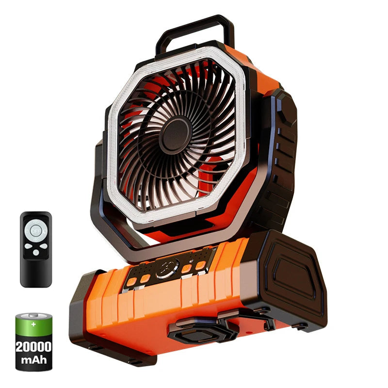 20000mAh High-Capacity Portable Battery Fan with LED Light and Hook - Perfect for Camping, Outdoor Adventures, and Office Comfort