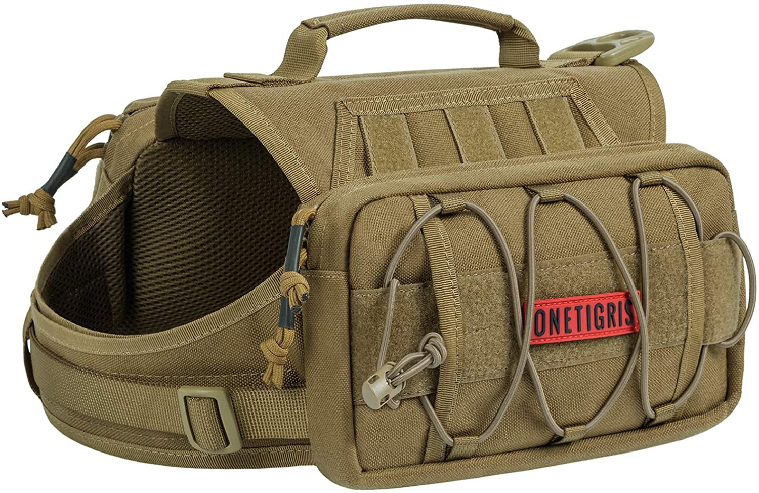 Tactical 1000D Nylon Dog Backpack for Medium and Large Breeds - Versatile Side Pockets for Hiking, Training, and Outdoor Adventures (Brown, Medium)