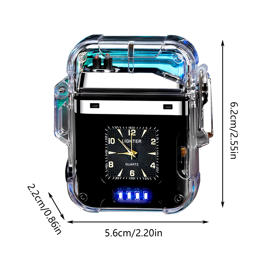 Transparent Dual Arc Plasma Waterproof Lighter Watch with Rechargeable USB Flashlight - Flameless and Windproof for Outdoor Camping
