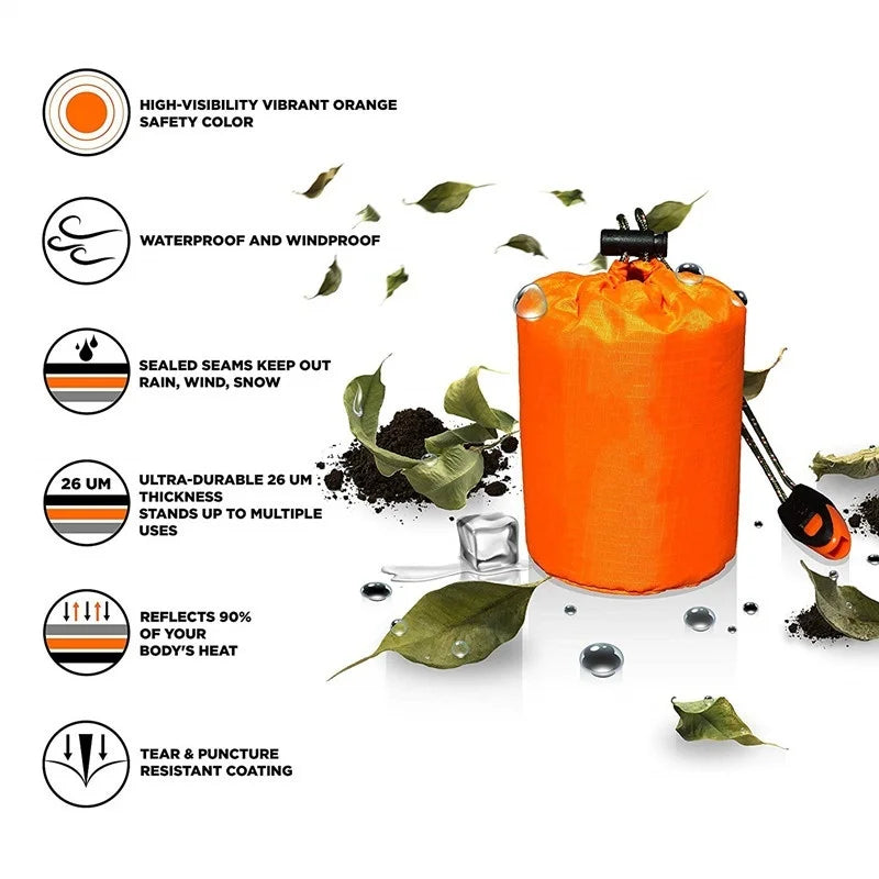 Emergency Thermal Bivy Sleeping Bag - Waterproof Mylar Survival Blanket for Outdoor Adventures and Emergency Preparedness