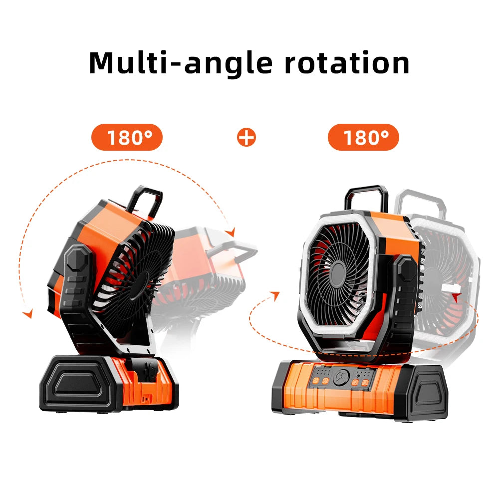 20000mAh High-Capacity Portable Battery Fan with LED Light and Hook - Perfect for Camping, Outdoor Adventures, and Office Comfort