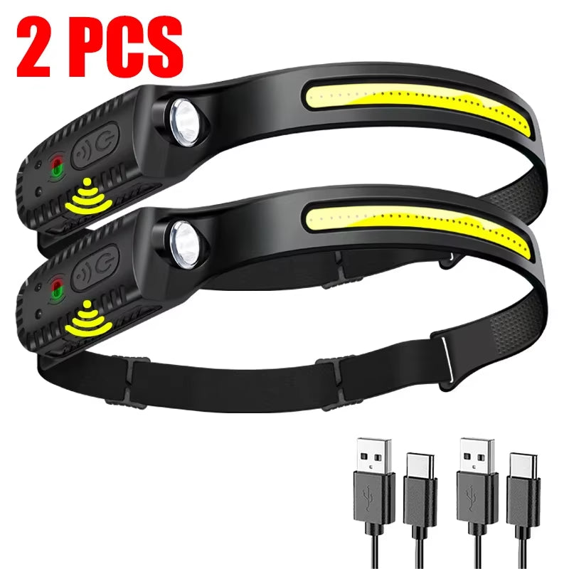 Advanced USB Rechargeable LED Sensor Headlamp - Versatile XPE+COB Lighting Solution for Camping, Fishing, and Outdoor Exploration