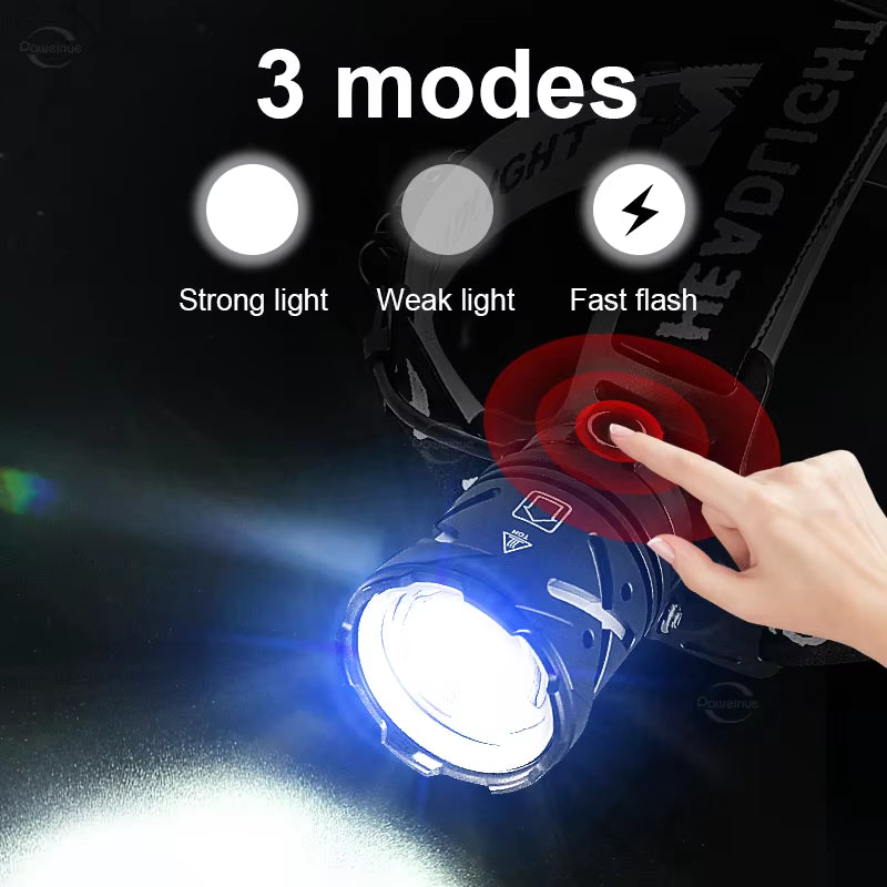 80000LM Ultra Bright Rechargeable XHP360 Headlamp - Perfect for Camping, Fishing, and Outdoor Adventures