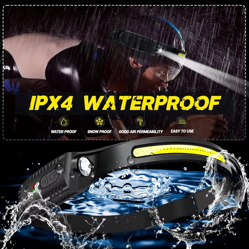 Advanced USB Rechargeable LED Sensor Headlamp - Versatile XPE+COB Lighting Solution for Camping, Fishing, and Outdoor Exploration
