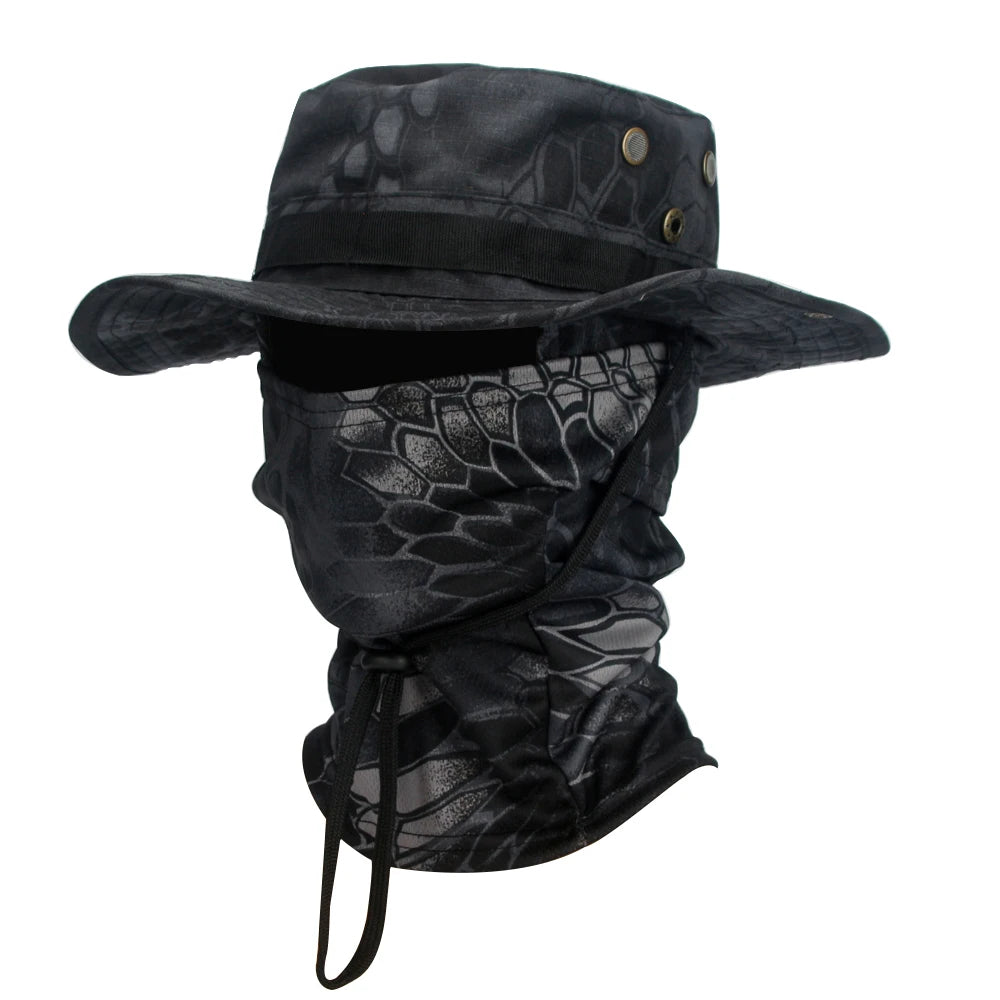 Camouflage Boonie Cap & Balaclava Set - Premium Foldable Wide Brim Hat for Ultimate Outdoor Sun Protection