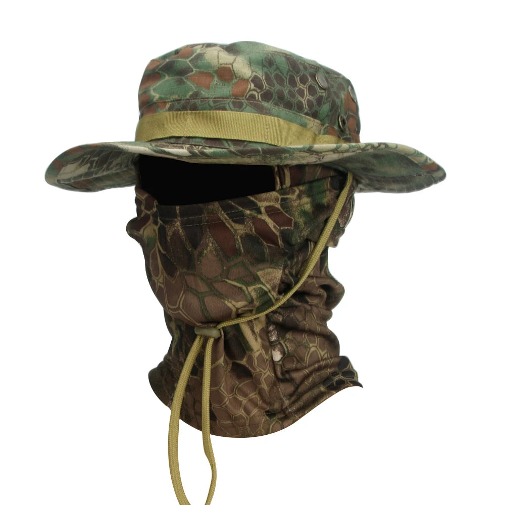 Camouflage Boonie Cap & Balaclava Set - Premium Foldable Wide Brim Hat for Ultimate Outdoor Sun Protection