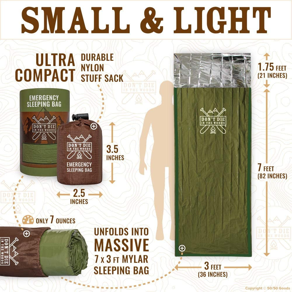 Premium Ultralight Waterproof Thermal Mylar Emergency Sleeping Bag with Hood for Hiking, Backpacking, and Outdoor Preparedness