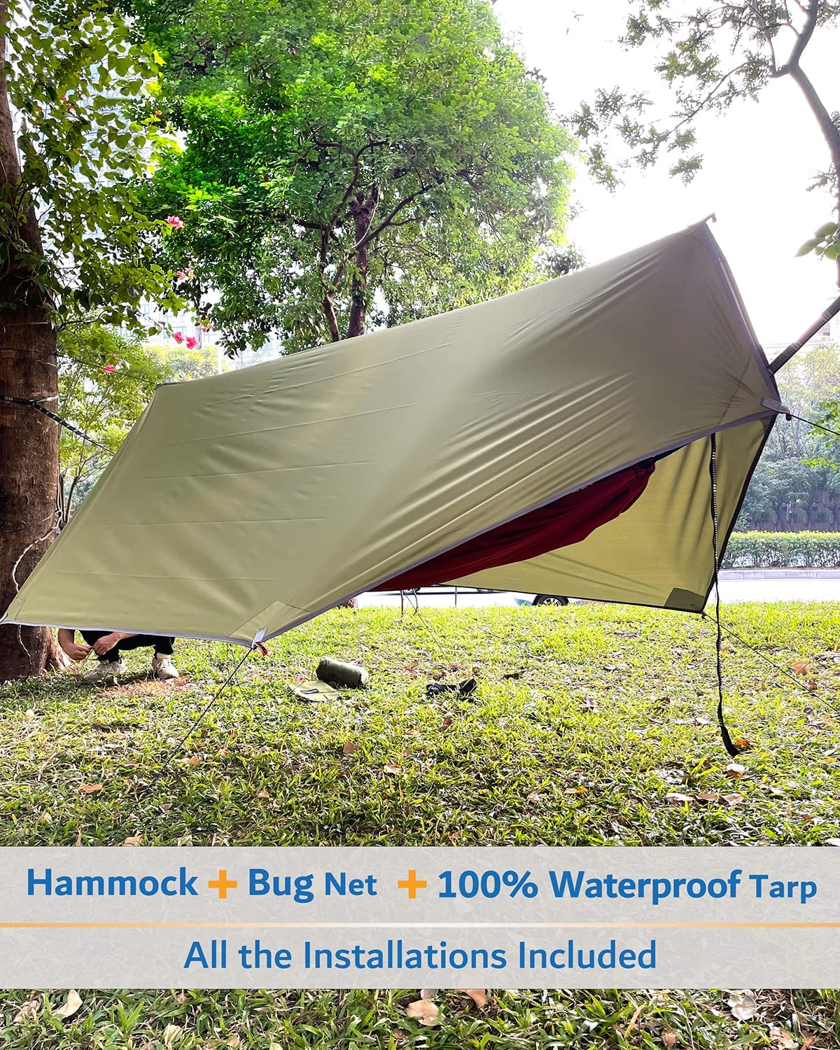 Premium Portable Double Camping Hammock with Insect Netting - Perfect for Hiking and Outdoor Adventures, Complete with Two 10-Foot Straps