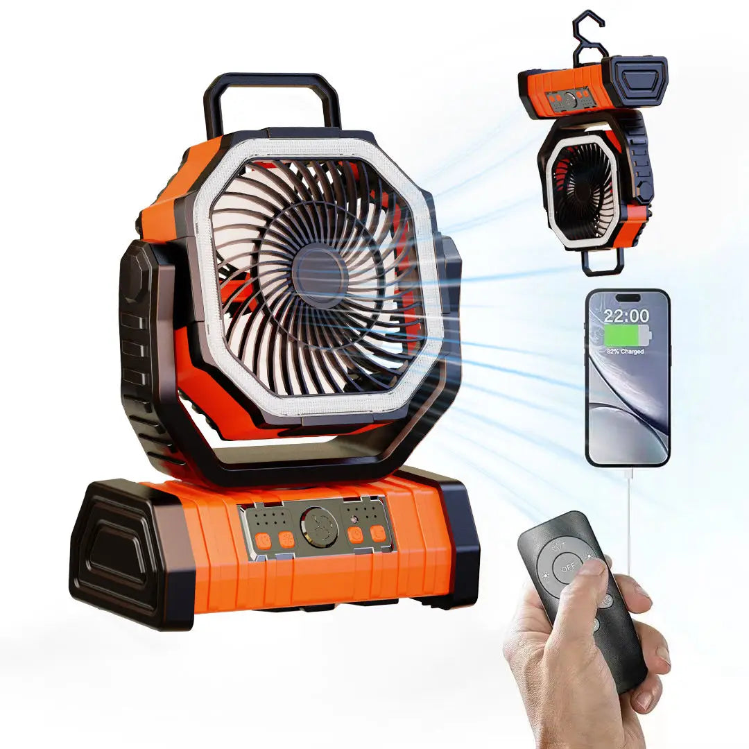 20000mAh High-Capacity Portable Battery Fan with LED Light and Hook - Perfect for Camping, Outdoor Adventures, and Office Comfort