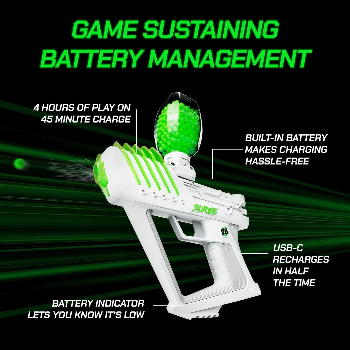 SURGE 1.5 Electric Green Water-Based Gellet Blaster with 10,000 Gellet Pack