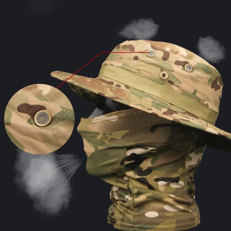Camouflage Boonie Cap & Balaclava Set - Premium Foldable Wide Brim Hat for Ultimate Outdoor Sun Protection