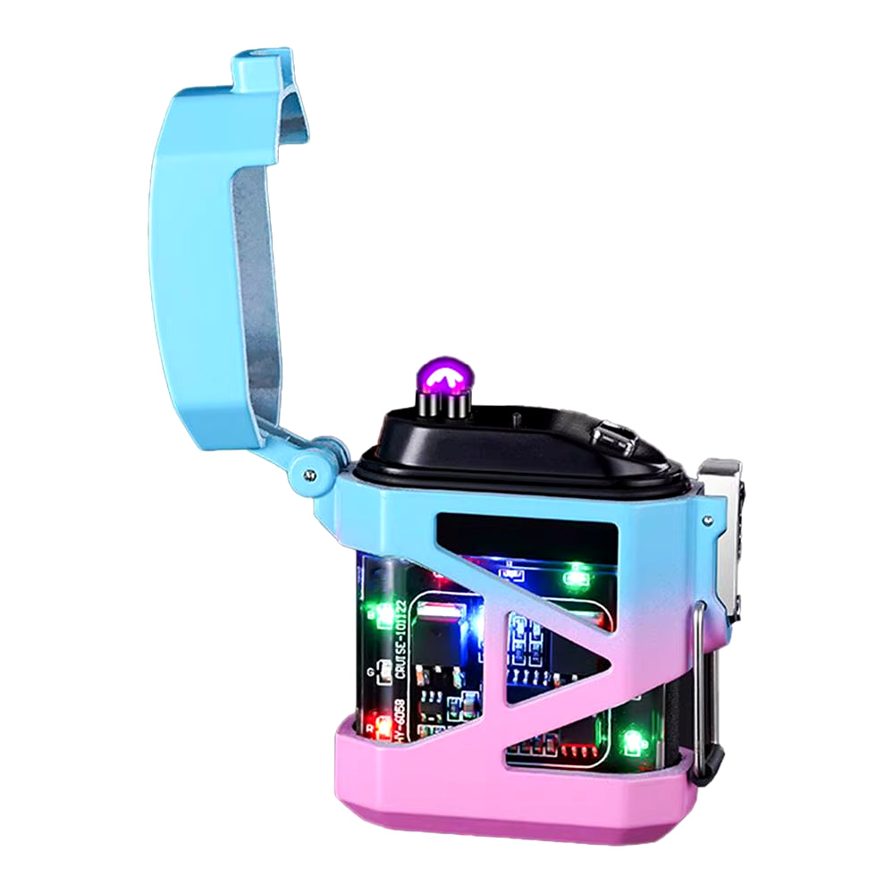 Transparent Dual Arc Plasma Waterproof Lighter Watch with Rechargeable USB Flashlight - Flameless and Windproof for Outdoor Camping