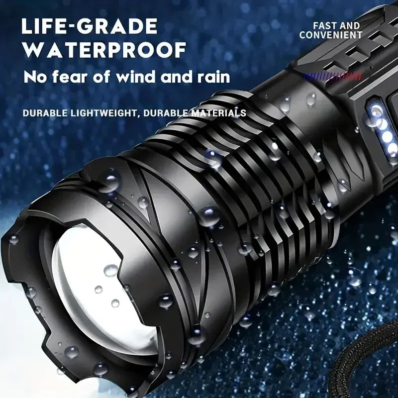 High-Performance Tactical LED Flashlight with USB Rechargeable Feature for Camping, Hiking, and Emergency Preparedness