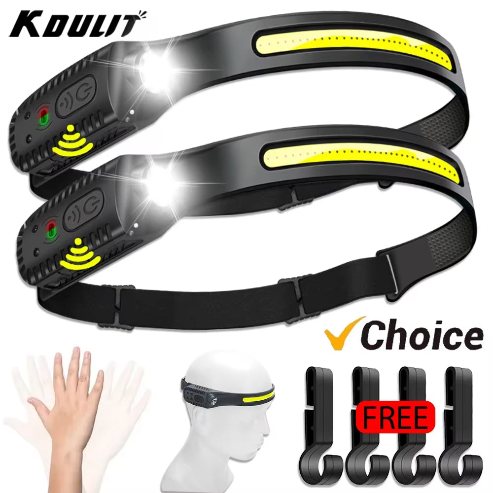 Advanced USB Rechargeable LED Sensor Headlamp - Versatile XPE+COB Lighting Solution for Camping, Fishing, and Outdoor Exploration
