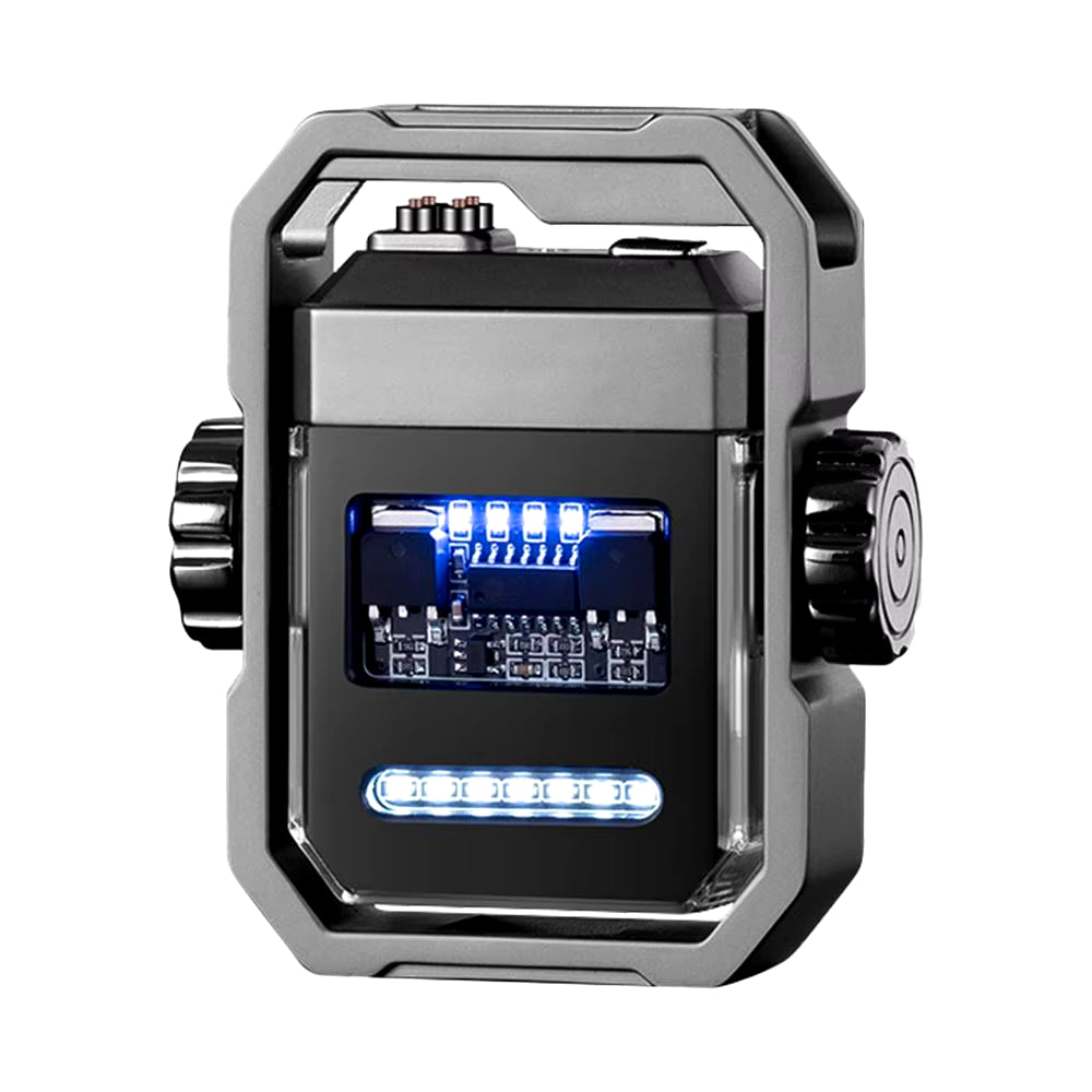 Transparent Dual Arc Plasma Waterproof Lighter Watch with Rechargeable USB Flashlight - Flameless and Windproof for Outdoor Camping