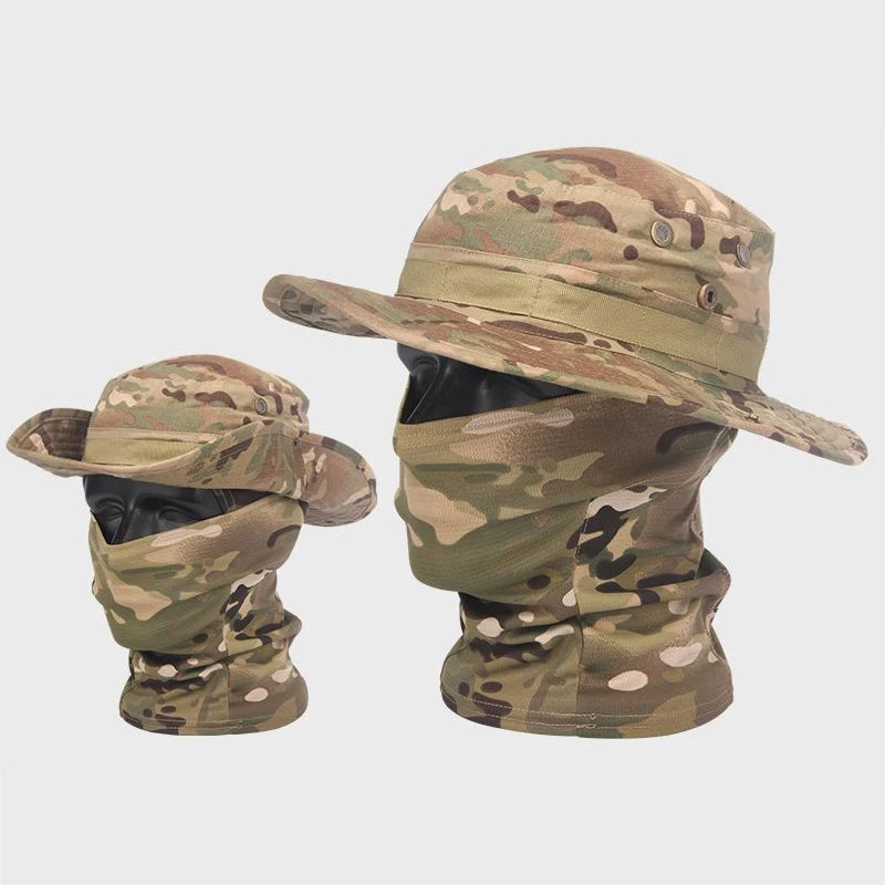 Camouflage Boonie Cap & Balaclava Set - Premium Foldable Wide Brim Hat for Ultimate Outdoor Sun Protection