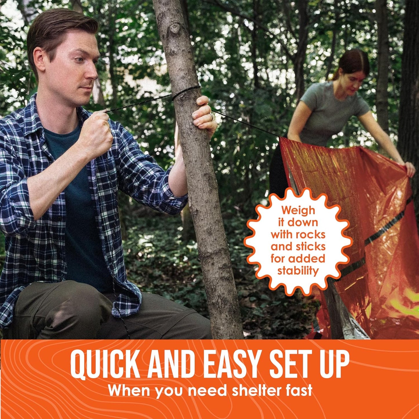 Mylar Emergency Shelter Tube Tent for Two with Paracord - Ultimate All-Weather Survival Solution for Camping and Hiking, Complete with Emergency Whistle