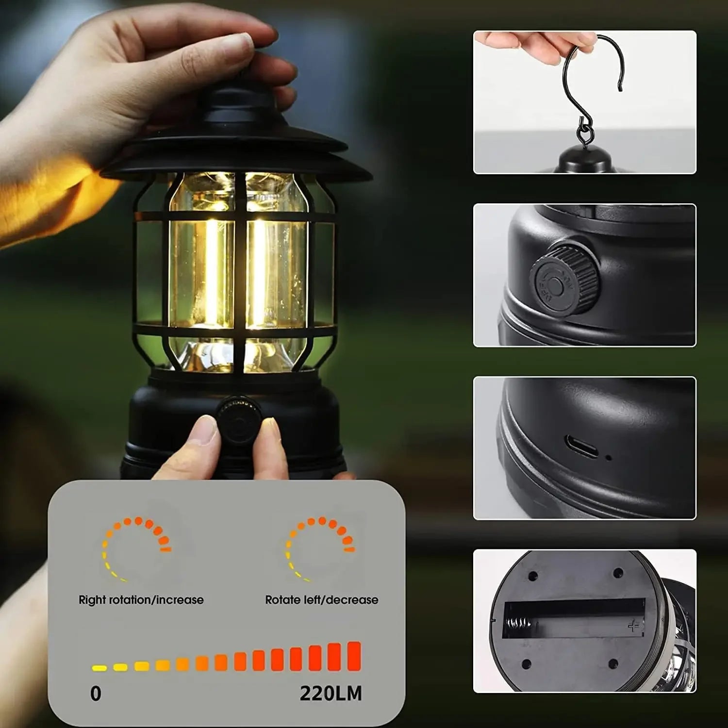 Illuminate Your Adventures: 2-Pack Retro Waterproof LED Camping Lanterns - USB Rechargeable Hanging Lights for Hiking and Fishing