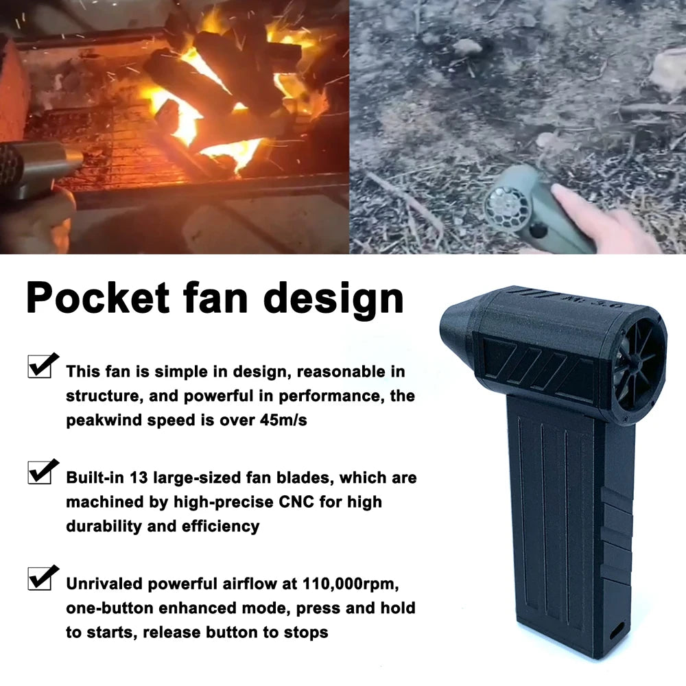 High-Power Silent Turbo Fan Air Duster - Efficient 130,000 RPM Brushless Motor for Ultimate Cleaning Performance