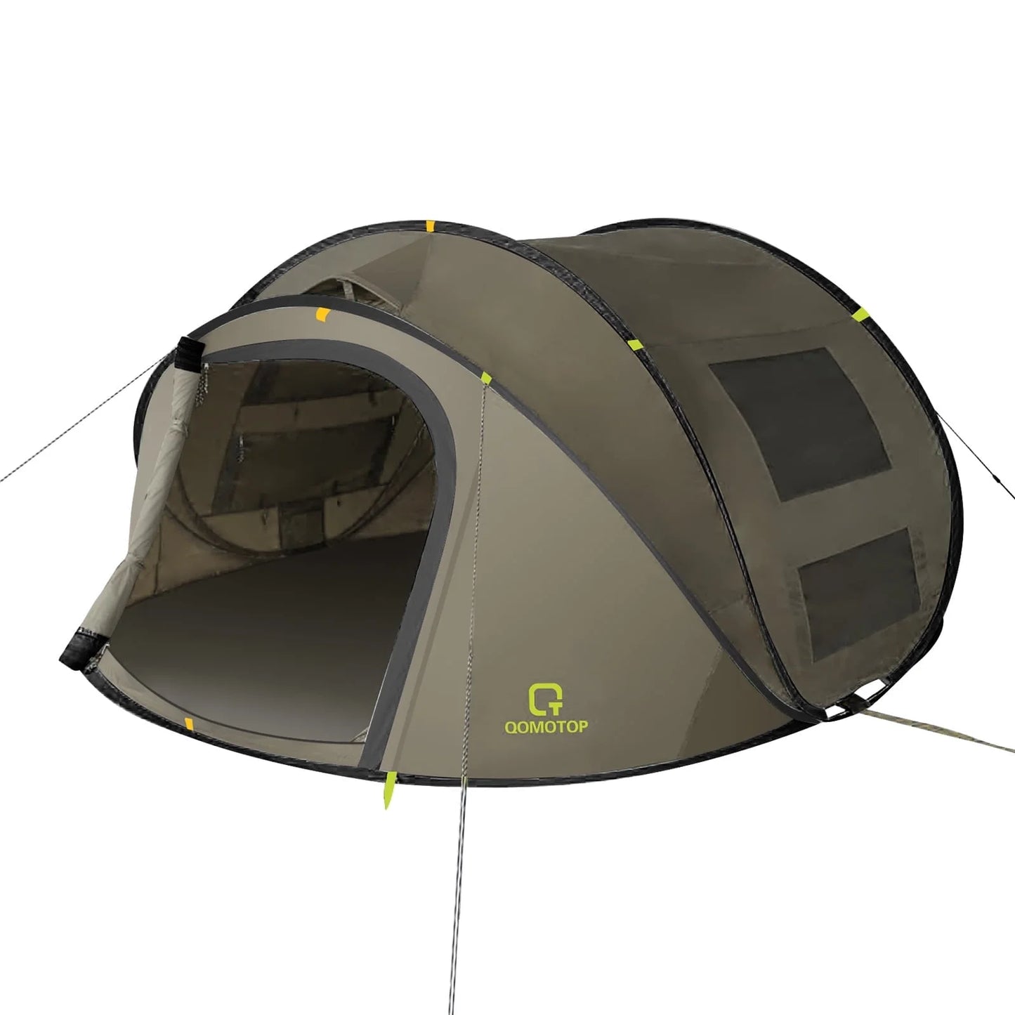 4-Person Instant Camping Tent with Automatic Setup, Waterproof Features, and Spacious Side Screen Windows in Green