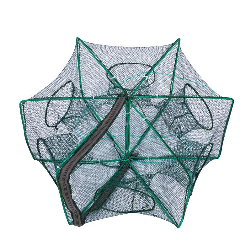 6-Hole Collapsible Fishing Net Trap for Efficient Crayfish, Crab, Shrimp, and Eel Capture