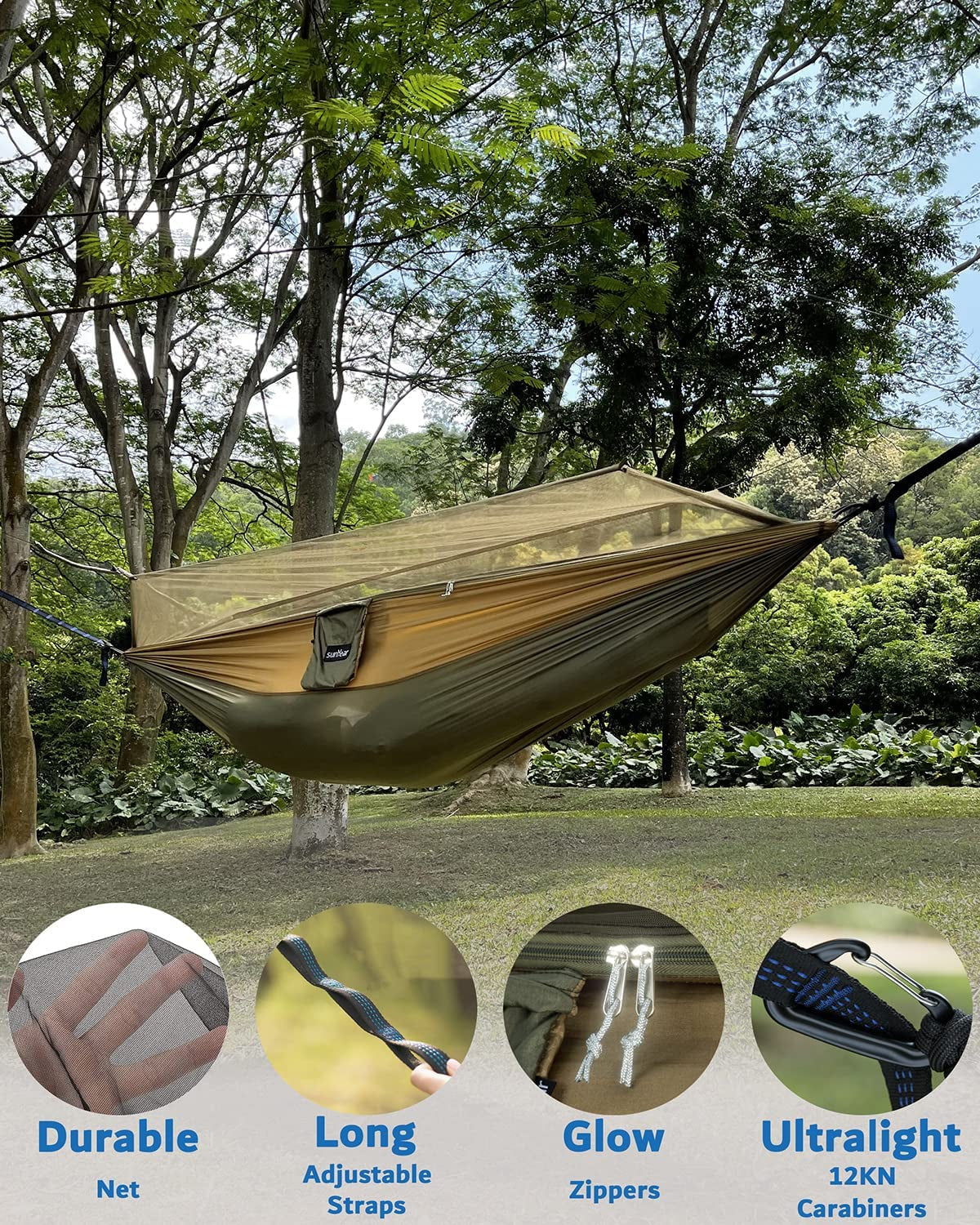 Premium Portable Double Camping Hammock with Insect Netting - Perfect for Hiking and Outdoor Adventures, Complete with Two 10-Foot Straps
