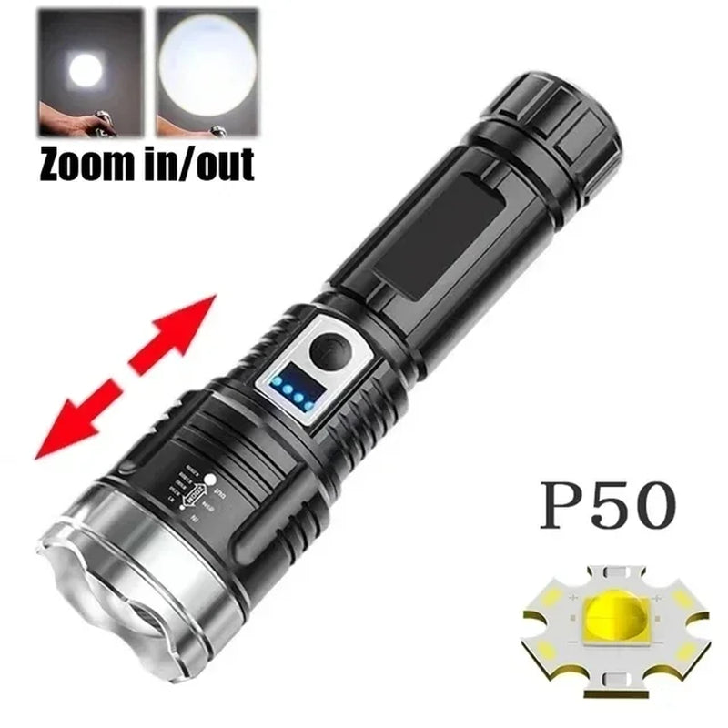 High-Performance Tactical LED Flashlight with USB Rechargeable Feature for Camping, Hiking, and Emergency Preparedness