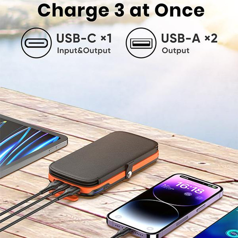 High-Capacity 10,000mAh Solar Power Bank with Quad Solar Panels and 15W Rapid Charging for iPhone 15 Series and Samsung Galaxy Devices