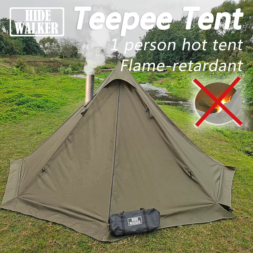 Premium Waterproof Flame-Retardant Teepee Tent for One - Perfect Winter Shelter with Snow Skirt