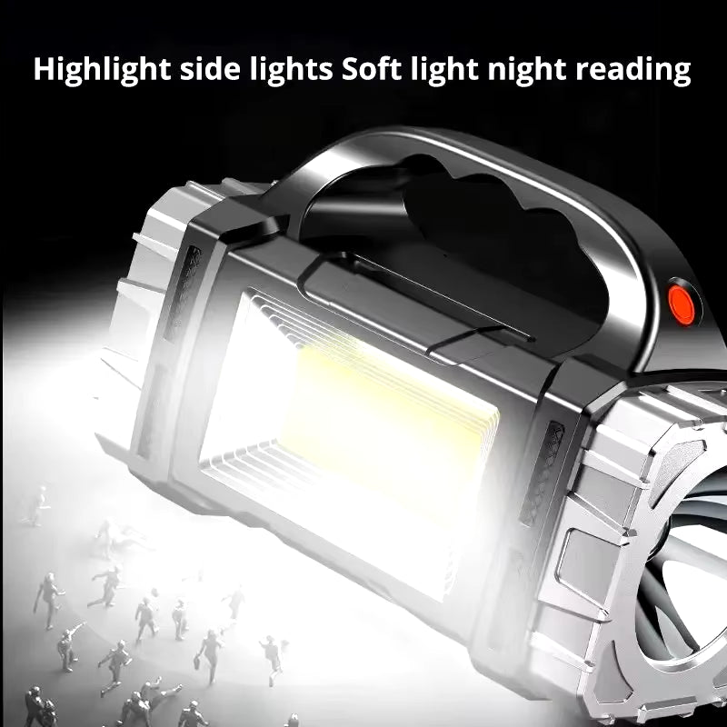 Premium Rechargeable Solar LED Flashlight & COB Work Light - 4 Lighting Modes with Emergency Phone Charging for Outdoor Adventures