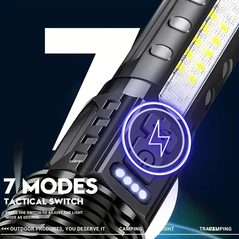 High-Performance Tactical LED Flashlight with USB Rechargeable Feature for Camping, Hiking, and Emergency Preparedness