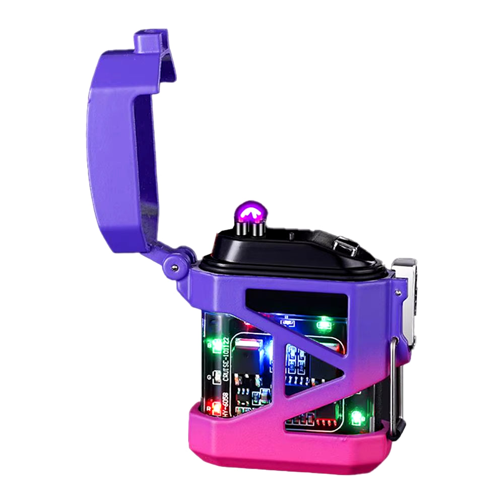 Transparent Dual Arc Plasma Waterproof Lighter Watch with Rechargeable USB Flashlight - Flameless and Windproof for Outdoor Camping